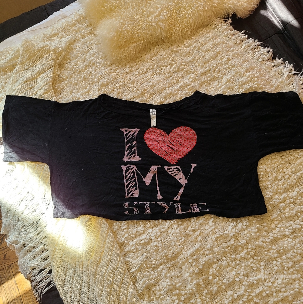 Oversized Black Crop Top Size L Women